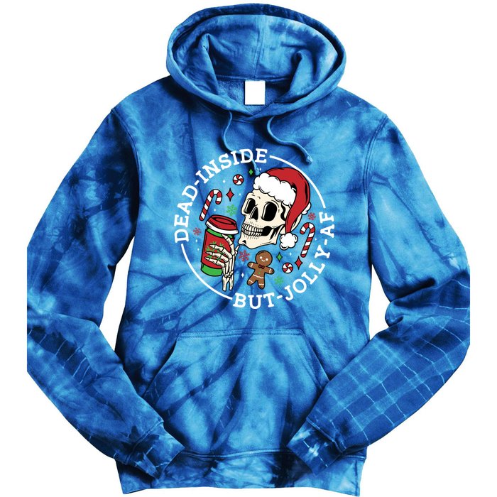 Dead Inside But Jolly Af Christmas Skeleton Santa Xmas Skull Gift Tie Dye Hoodie