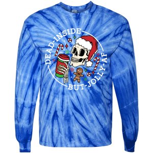 Dead Inside But Jolly Af Christmas Skeleton Santa Xmas Skull Gift Tie-Dye Long Sleeve Shirt