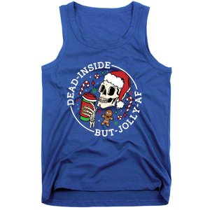 Dead Inside But Jolly Af Christmas Skeleton Santa Xmas Skull Gift Tank Top