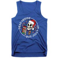 Dead Inside But Jolly Af Christmas Skeleton Santa Xmas Skull Gift Tank Top