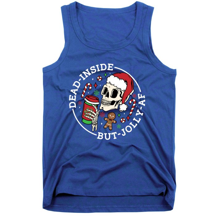 Dead Inside But Jolly Af Christmas Skeleton Santa Xmas Skull Gift Tank Top