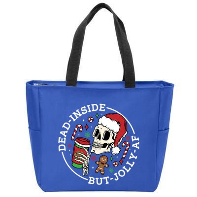Dead Inside But Jolly Af Christmas Skeleton Santa Xmas Skull Gift Zip Tote Bag