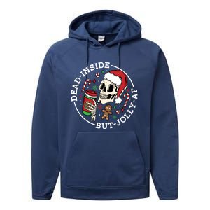 Dead Inside But Jolly Af Christmas Skeleton Santa Xmas Skull Gift Performance Fleece Hoodie