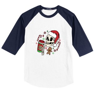 Dead Inside But Jolly Af Christmas Skeleton Santa Xmas Skull Gift Baseball Sleeve Shirt