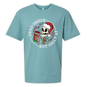 Dead Inside But Jolly Af Christmas Skeleton Santa Xmas Skull Gift Sueded Cloud Jersey T-Shirt