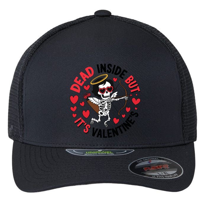 Dead Inside But Its Valentines Skeleton Cupid Flexfit Unipanel Trucker Cap