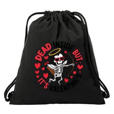 Dead Inside But Its Valentines Skeleton Cupid Drawstring Bag