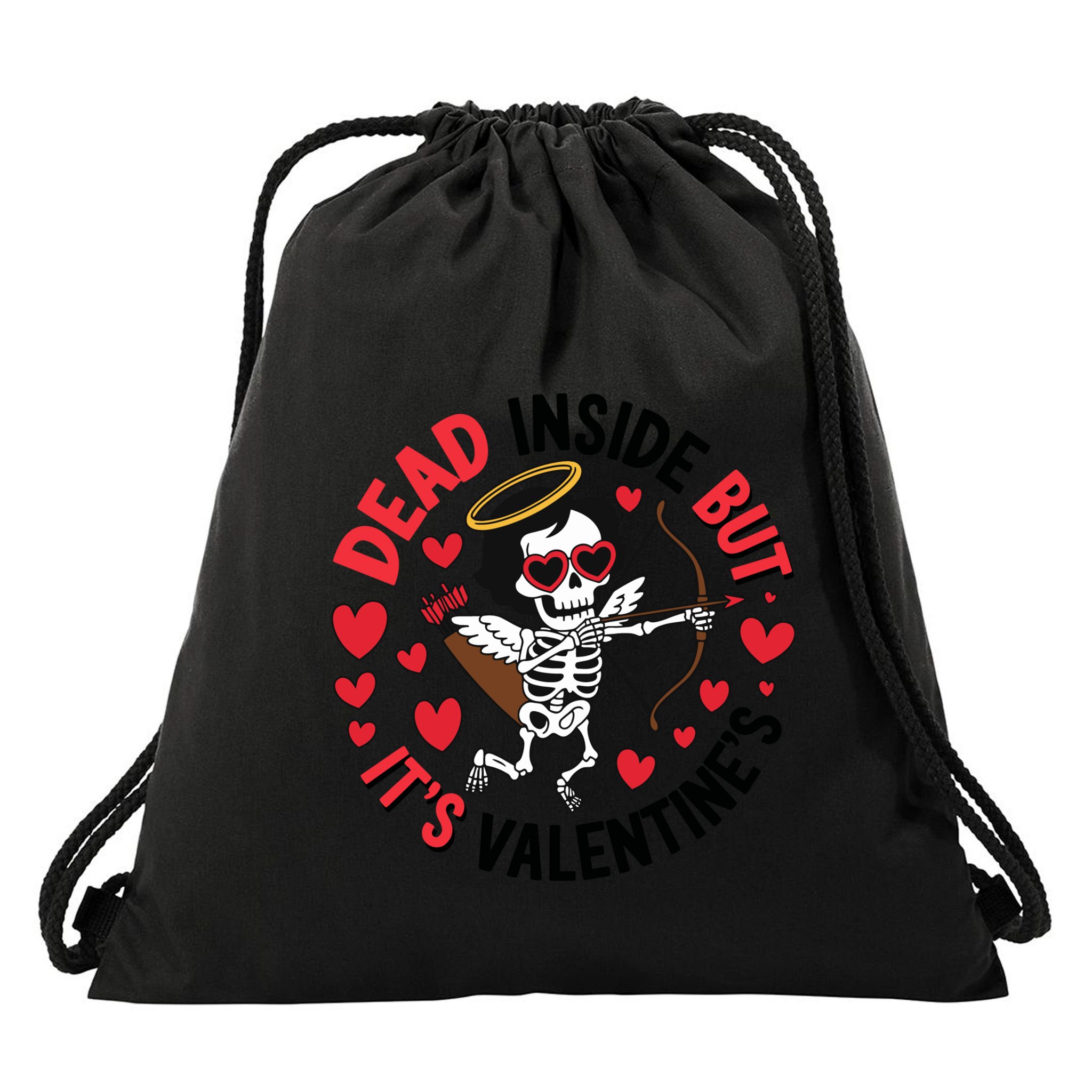 Dead Inside But Its Valentines Skeleton Cupid Drawstring Bag