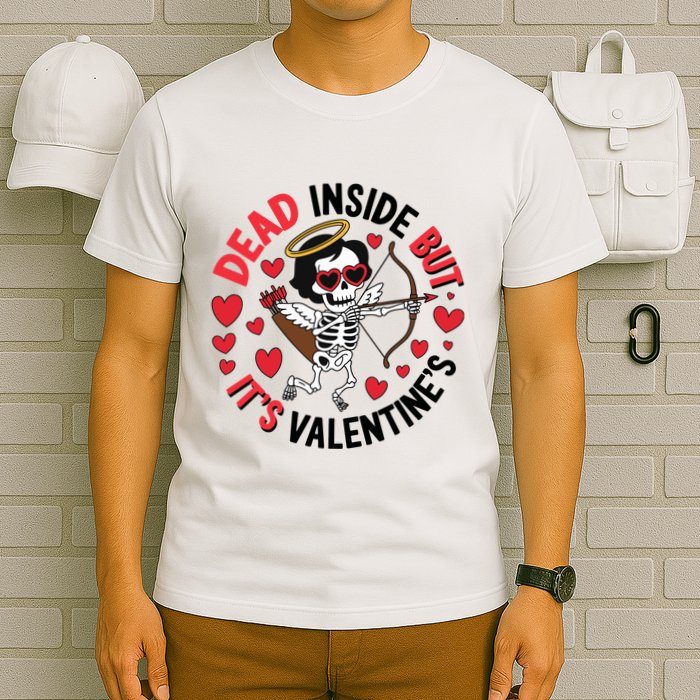Dead Inside But Its Valentines Skeleton Cupid T-Shirt