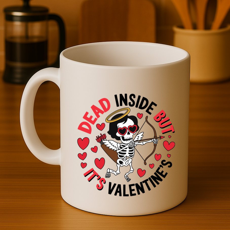 Dead Inside But Its Valentines Skeleton Cupid Mug