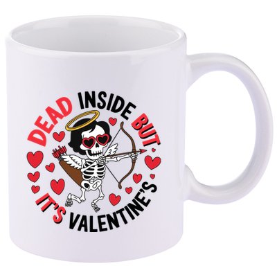 Dead Inside But Its Valentines Skeleton Cupid 11oz C Handle Ceramic Mug