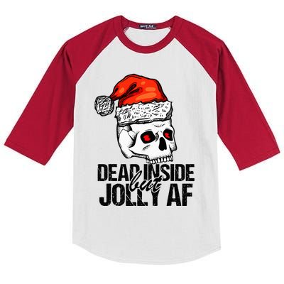 Dead Inside But Jolly Af Xmas Sarcastic Skeleton Skull Kids Colorblock Raglan Jersey