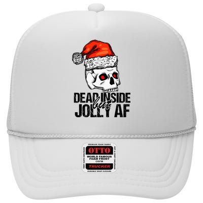 Dead Inside But Jolly Af Xmas Sarcastic Skeleton Skull High Crown Mesh Back Trucker Hat