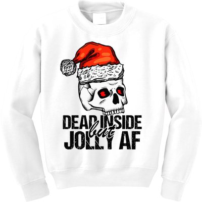 Dead Inside But Jolly Af Xmas Sarcastic Skeleton Skull Kids Sweatshirt