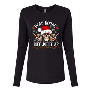 Dead Inside But Jolly AF Funny Christmas Funny Skull Design Womens Cotton Relaxed Long Sleeve T-Shirt