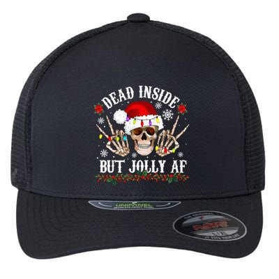 Dead Inside But Jolly AF Funny Christmas Funny Skull Design Flexfit Unipanel Trucker Cap