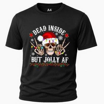 Dead Inside But Jolly AF Funny Christmas Funny Skull Design Performance Shirt