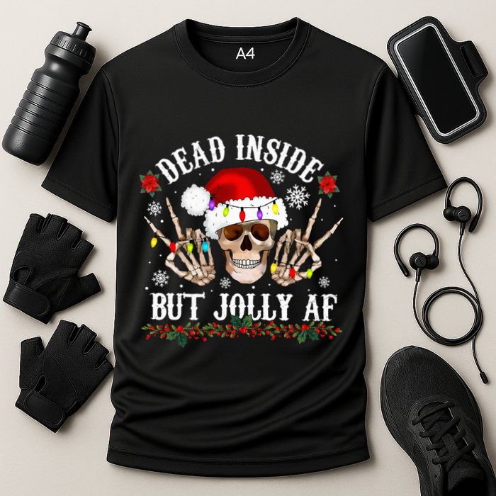 Dead Inside But Jolly AF Funny Christmas Funny Skull Design Performance Shirt