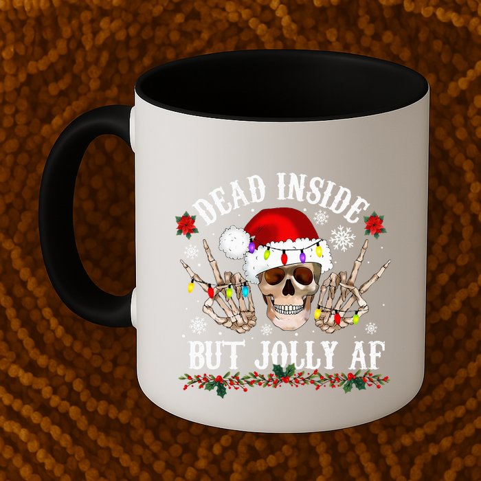 Dead Inside But Jolly AF Funny Christmas Funny Skull Design Mug