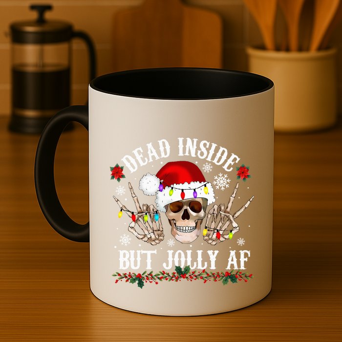Dead Inside But Jolly AF Funny Christmas Funny Skull Design Mug