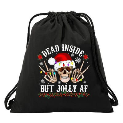 Dead Inside But Jolly AF Funny Christmas Funny Skull Design Drawstring Bag