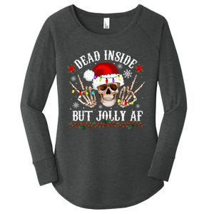 Dead Inside But Jolly AF Funny Christmas Funny Skull Design Women's Perfect Tri Tunic Long Sleeve Shirt