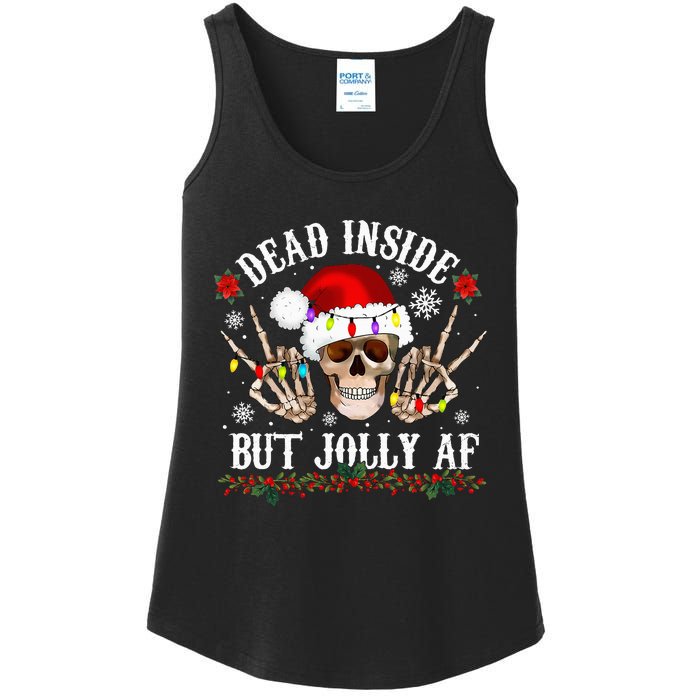 Dead Inside But Jolly AF Funny Christmas Funny Skull Design Ladies Essential Tank