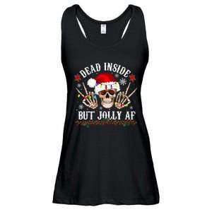 Dead Inside But Jolly AF Funny Christmas Funny Skull Design Ladies Essential Flowy Tank