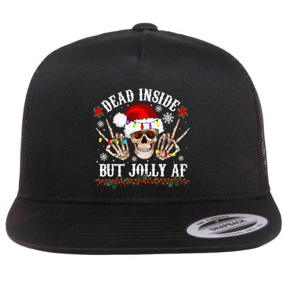 Dead Inside But Jolly AF Funny Christmas Funny Skull Design Flatbill Hat