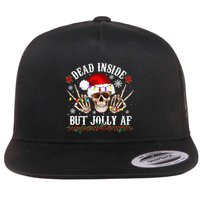Dead Inside But Jolly AF Funny Christmas Funny Skull Design Flat Bill Trucker Hat