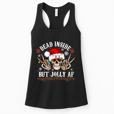 Dead Inside But Jolly AF Funny Christmas Funny Skull Design Womens Tank Top