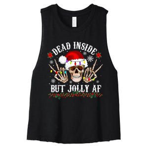 Dead Inside But Jolly AF Funny Christmas Funny Skull Design Women's Racerback Cropped Tank