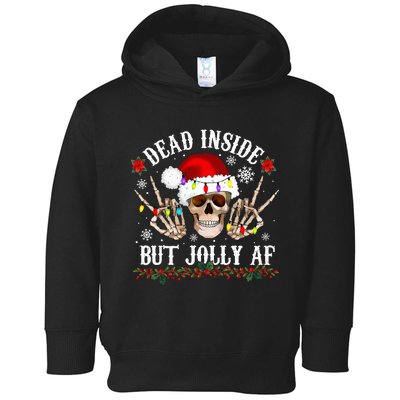 Dead Inside But Jolly AF Funny Christmas Funny Skull Design Toddler Hoodie