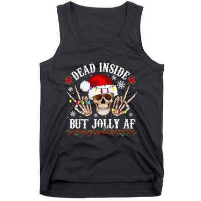 Dead Inside But Jolly AF Funny Christmas Funny Skull Design Tank Top