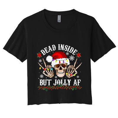 Dead Inside But Jolly AF Funny Christmas Funny Skull Design Crop Top