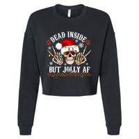 Dead Inside But Jolly AF Funny Christmas Funny Skull Design Cropped Pullover Crew