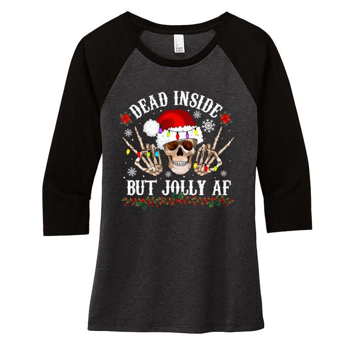 Dead Inside But Jolly AF Funny Christmas Funny Skull Design Women's Tri-Blend 3/4-Sleeve Raglan Shirt