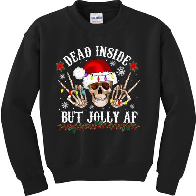 Dead Inside But Jolly AF Funny Christmas Funny Skull Design Kids Sweatshirt