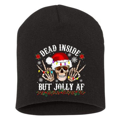 Dead Inside But Jolly AF Funny Christmas Funny Skull Design Short Acrylic Beanie