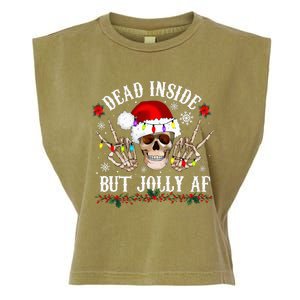 Dead Inside But Jolly AF Funny Christmas Funny Skull Design Garment-Dyed Women's Muscle Tee