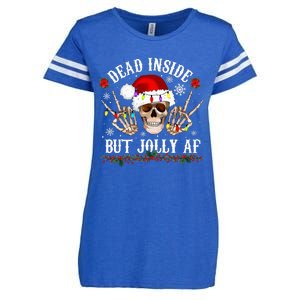 Dead Inside But Jolly AF Funny Christmas Funny Skull Design Enza Ladies Jersey Football T-Shirt