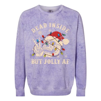 Dead Inside But Jolly Af Funny Skeleton Lights Christmas Gift Colorblast Crewneck Sweatshirt