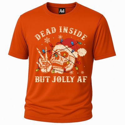 Dead Inside But Jolly Af Funny Skeleton Lights Christmas Gift Cooling Performance Crew T-Shirt