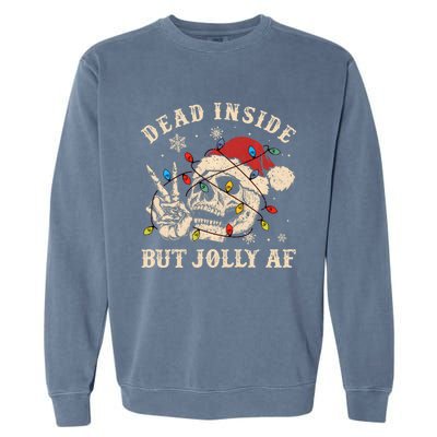 Dead Inside But Jolly Af Funny Skeleton Lights Christmas Gift Garment-Dyed Sweatshirt