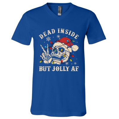 Dead Inside But Jolly Af Funny Skeleton Lights Christmas Gift V-Neck T-Shirt