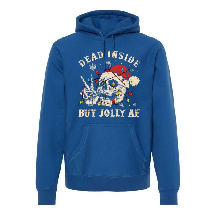 Dead Inside But Jolly Af Funny Skeleton Lights Christmas Gift Premium Hoodie