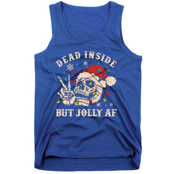 Dead Inside But Jolly Af Funny Skeleton Lights Christmas Gift Tank Top