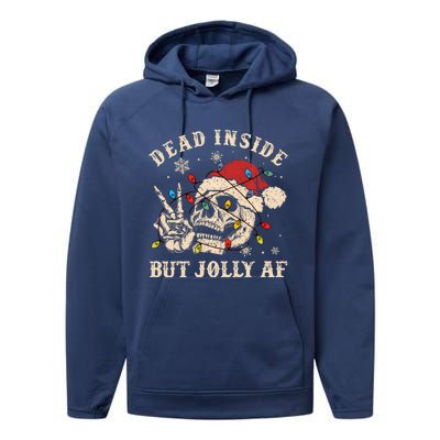 Dead Inside But Jolly Af Funny Skeleton Lights Christmas Gift Performance Fleece Hoodie