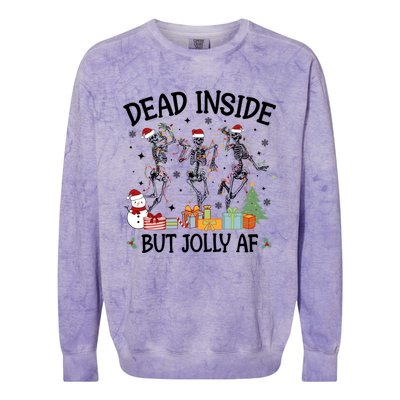 Dead Inside But Jolly Af Dancing Skeleton Graphic Christmas Gift Colorblast Crewneck Sweatshirt