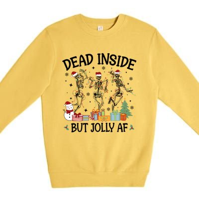 Dead Inside But Jolly Af Dancing Skeleton Graphic Christmas Gift Premium Crewneck Sweatshirt